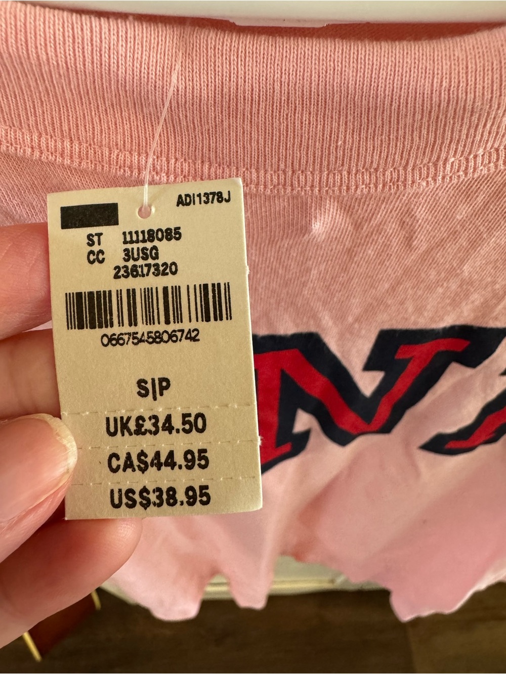 PINK Victoria's Secret Long Sleeve Logo Tee in Light Pink with Navy Trim - Picture 3 of 5